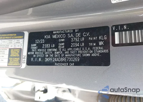 2024 Kia Forte Lxs z USA, uszkodzony, nr VIN 3KPF24AD8RE730269